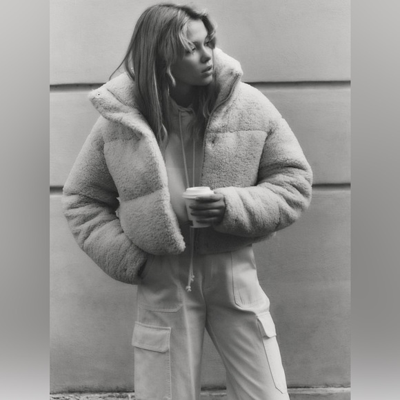 Zara Ecru Padded Fleece Jacket - Picture 12 of 17